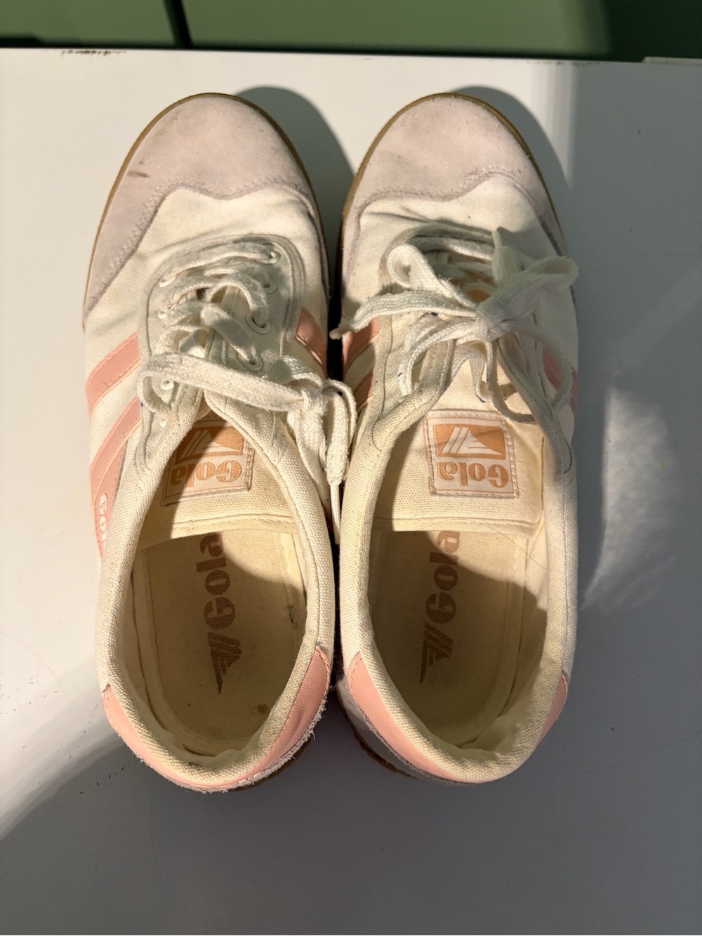 Gola Badminton Plimsoll Off White and Pearl Pink Suede Sneakers Size 9 - Picture 4 of 10